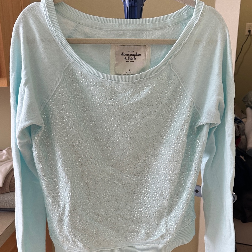 Abercrombie & Fitch aqua  Blue sweatshirt with sequins SUPER  SOFT & like new!